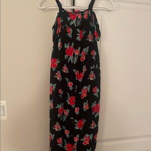 Girls Black Pant Jumper with Red Floral Design